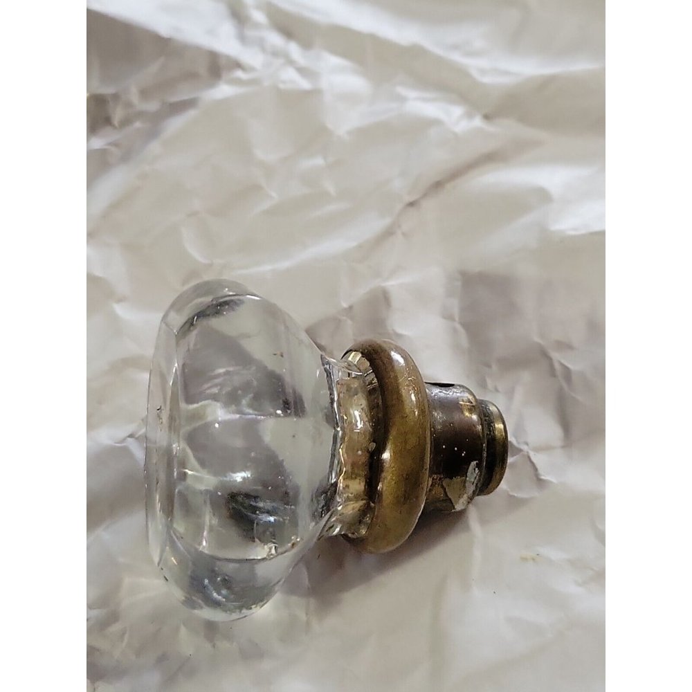 Antque Victorian 8 Point  Clear Glass 2in Door Knob Brass Mount